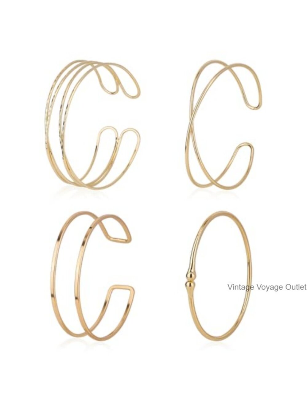 4pc Arm Cuff Jewelry Set Adjustable Gold Tone Bracelet Bangle Coil Armlet